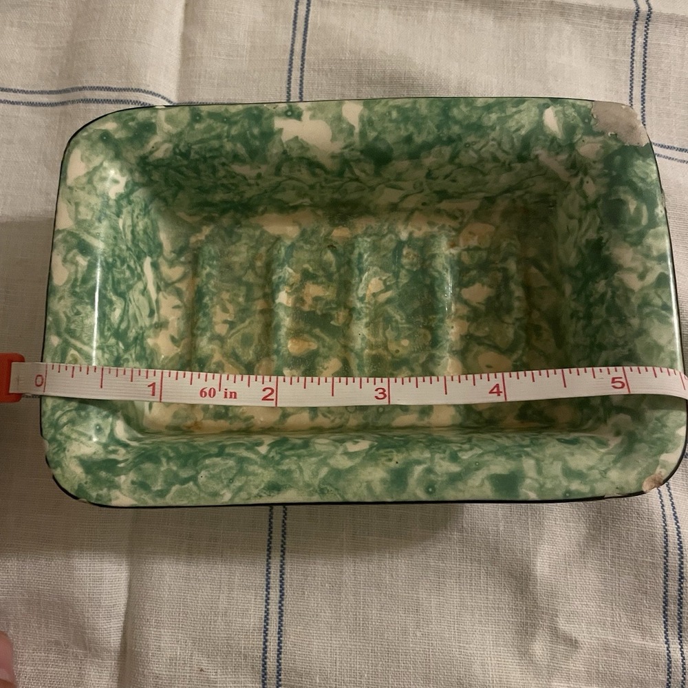 Vintage Stangl Green Spongeware Pottery Soap Dish 5.5"x3.75" - Picture 6 of 8